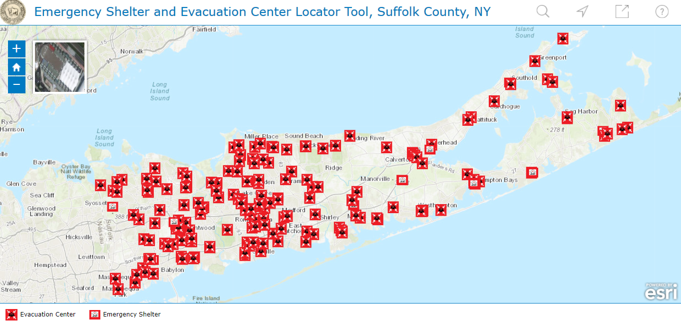 Map Graphic of Emergency Shelter and Evacuation Center Locator tool